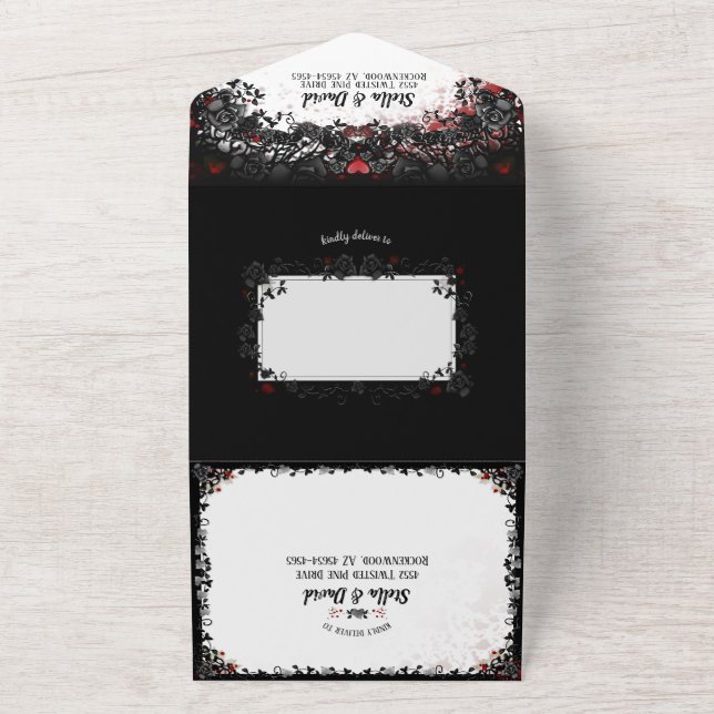 Invitación Todo En Uno Elegante Boda de Halloween con manchas de sangre (Afuera)