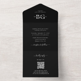 Invitación Todo En Uno Elegante Boda de Iniciales de Monograma Blanco y N