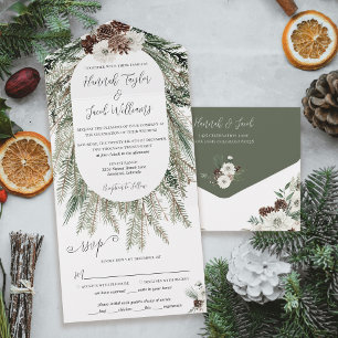 Invitación Todo En Uno Elegante Boda de invierno con RSVP