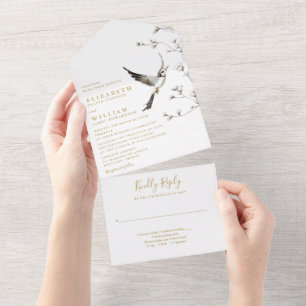 Invitación Todo En Uno Elegante boda de jardín floral de chinoiserie de o