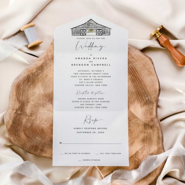 Invitación Todo En Uno Elegante Boda de la Ceremonia del Barn y la Recepc (Subido por el creador)