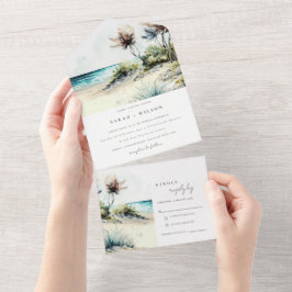Invitación Todo En Uno Elegante Boda de la costa de la Palm Beach