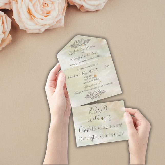 Invitación Todo En Uno Elegante Boda de la Perla Madre de Perla (Subido por el creador)