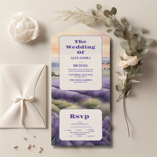 Invitación Todo En Uno Elegante boda de lavanda floral (Subido por el creador)
