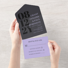 Invitación Todo En Uno Elegante Boda de Lilac y Tipografía Gris