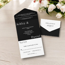 Invitación Todo En Uno Elegante Boda De Moda Moderna, Blanco Y Negro