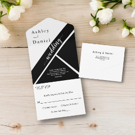 Invitación Todo En Uno Elegante Boda De Moda Moderna Negra Y Blanca