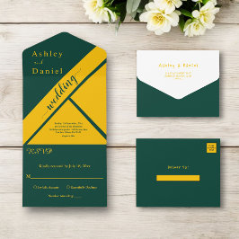 Invitación Todo En Uno Elegante Boda De Moda Verde De Lujo Y Dorado