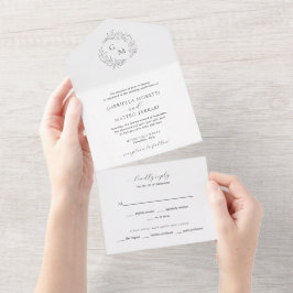 Invitación Todo En Uno Elegante Boda de Monograma Botánico