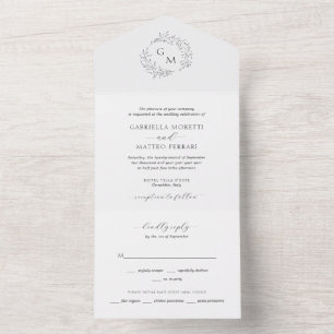 Invitación Todo En Uno Elegante Boda de Monograma Botánico