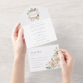 Invitación Todo En Uno Elegante Boda de Monograma Floral de acuarela mode