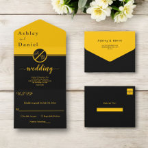 Elegante Boda De Monograma Negro Y Oro De Lujo