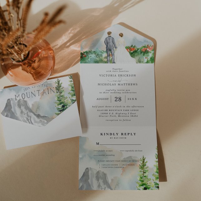 Invitación Todo En Uno Elegante Boda de montaña floral de primavera (Subido por el creador)