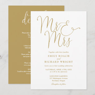 Invitación Todo en uno elegante boda de oro Sr y Sra