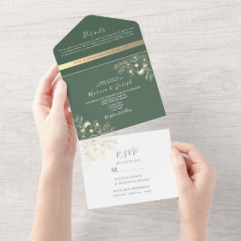 Invitación Todo En Uno Elegante Boda de Oro Verde Oleícola