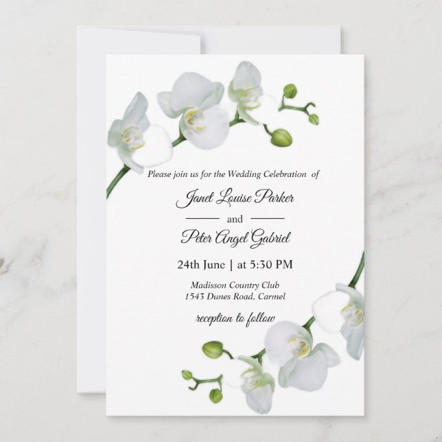 Invitación Todo en uno. Elegante Boda de orquídeas blancas (Anverso)