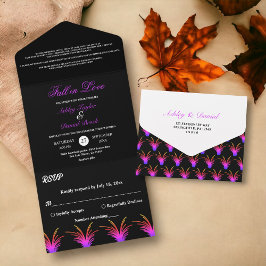 Invitación Todo En Uno Elegante boda de otoño con césped de neón blanco y