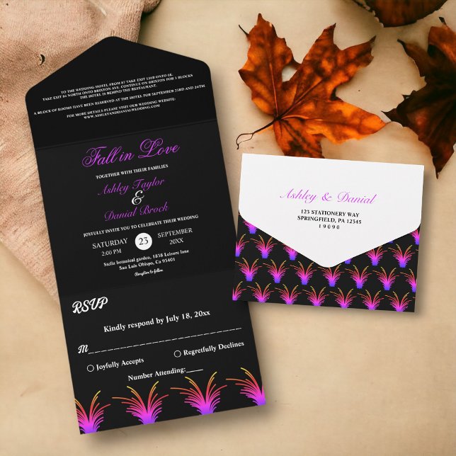 Invitación Todo En Uno Elegante Boda De Otoño Negro Y Blanco (Subido por el creador)