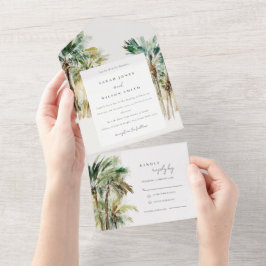 Invitación Todo En Uno Elegante Boda de Palm Trees Tropicales