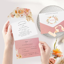 Invitación Todo En Uno Elegante Boda de Peach y Coral con RSVP A
