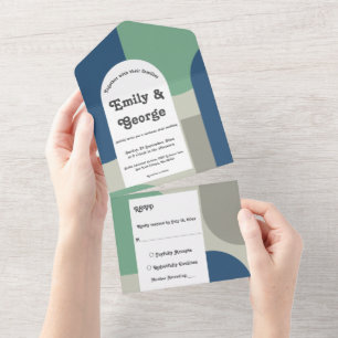 Invitación Todo En Uno Elegante Boda de resumen de gris verde azul