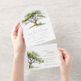 Invitación Todo En Uno Elegante Boda de roble de color verde acuático