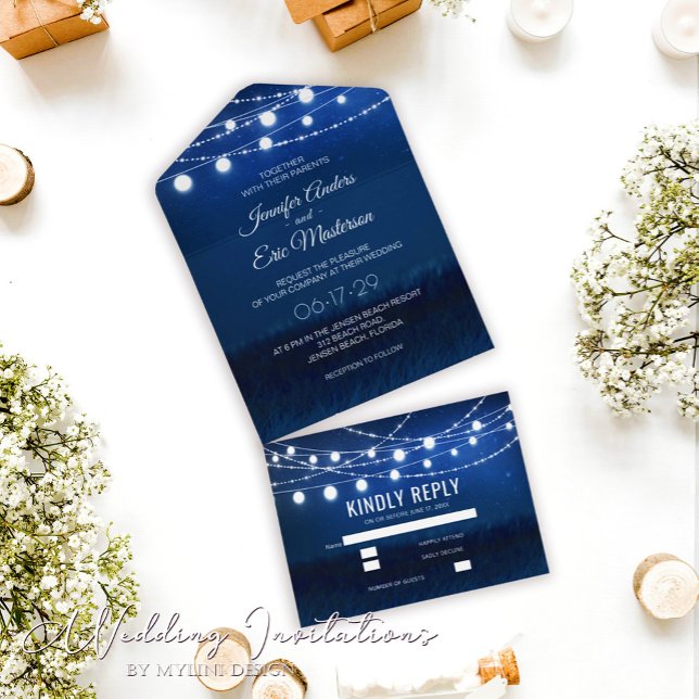 Invitación Todo En Uno Elegante Boda de Rústica Azul Polvoriento (Subido por el creador)