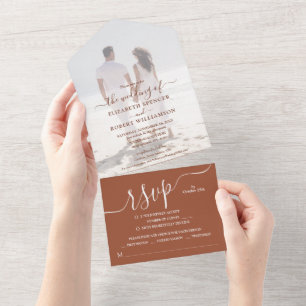 Invitación Todo En Uno Elegante Boda de Terracotta Photo