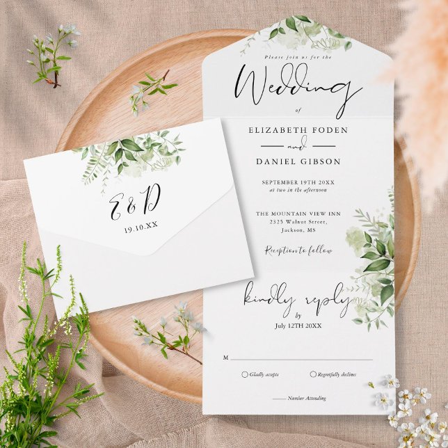 Invitación Todo En Uno Elegante Boda de vegetación rústica botánica (Subido por el creador)