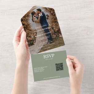 Invitación Todo En Uno Elegante Boda del Boho Photo Parple Sage Green RSV