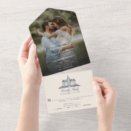Invitación Todo En Uno Elegante Boda del castillo antiguo