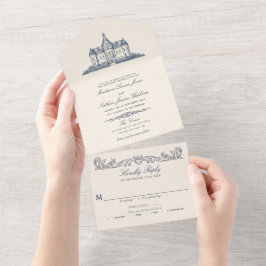 Invitación Todo En Uno Elegante Boda del castillo antiguo