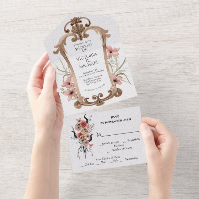 Invitación Todo En Uno Elegante Boda del espejo de la reina gótica (desgarro)