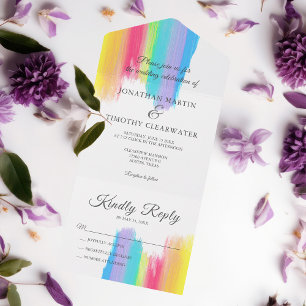Invitación Todo En Uno Elegante Boda del Orgullo Gay de color Arcoiris To