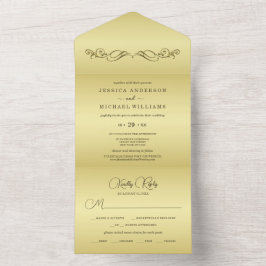 Invitación Todo En Uno Elegante boda del Ornate Gold de lujo