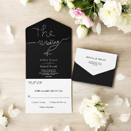 Invitación Todo En Uno Elegante Boda Delicado Blanco Y Negro Sencillo