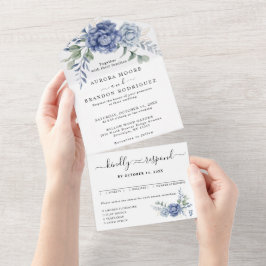 Invitación Todo En Uno Elegante Boda Dusty Blue Greenerenery Suministros