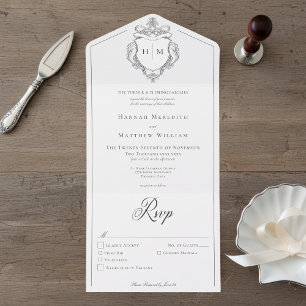 Invitación Todo En Uno Elegante Boda Escudo de pájaros de la Chinoiserie