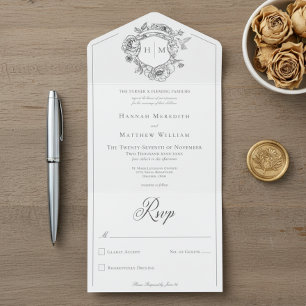 Invitación Todo En Uno Elegante Boda Escudo de pájaros de la Chinoiserie
