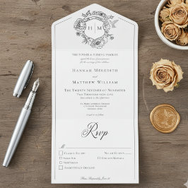 Invitación Todo En Uno Elegante Boda Escudo de pájaros de la Chinoiserie 