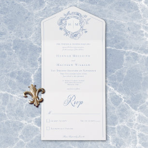 Invitación Todo En Uno Elegante Boda Escudo de pájaros de la Chinoiserie
