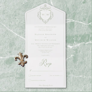 Invitación Todo En Uno Elegante Boda Escudo de pájaros de la Chinoiserie