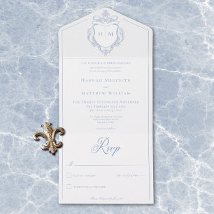 Invitación Todo En Uno Elegante Boda Escudo de pájaros de la Chinoiserie