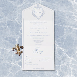 Invitación Todo En Uno Elegante Boda Escudo de pájaros de la Chinoiserie