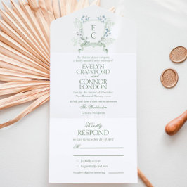 Invitación Todo En Uno Elegante Boda Escudo floral