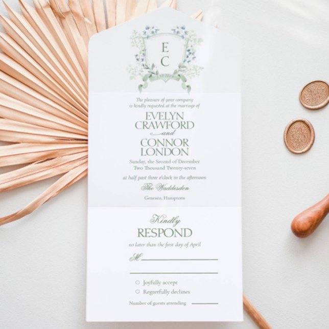 Invitación Todo En Uno Elegante Boda Escudo floral (Subido por el creador)