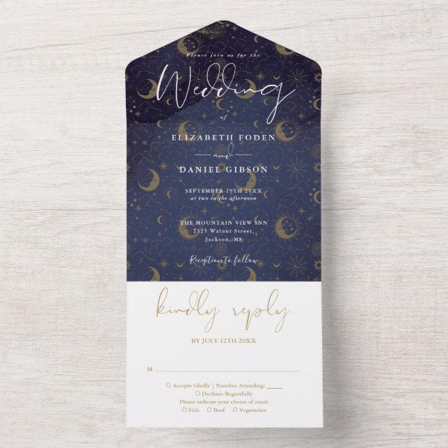 Invitación Todo En Uno Elegante Boda Espiritual Celestial (Interior)