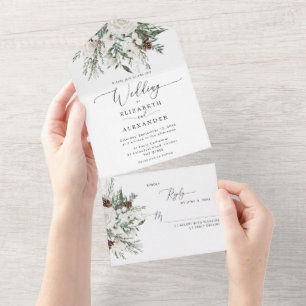 Invitación Todo En Uno Elegante boda festivo de invierno verdoso