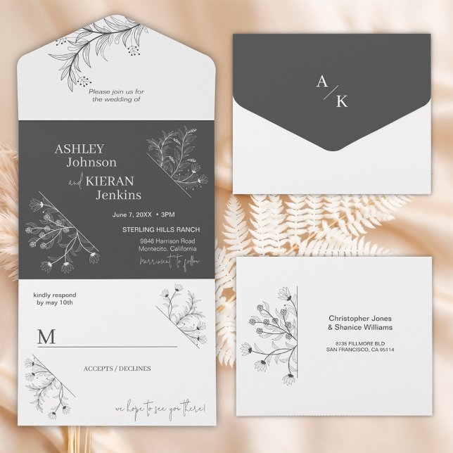 Invitación Todo En Uno Elegante Boda floral (Subido por el creador)