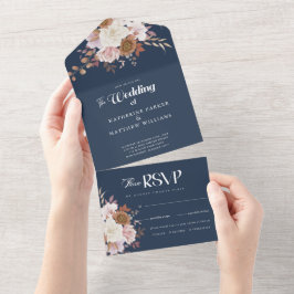 Invitación Todo En Uno Elegante Boda floral de acuarela de otoño
